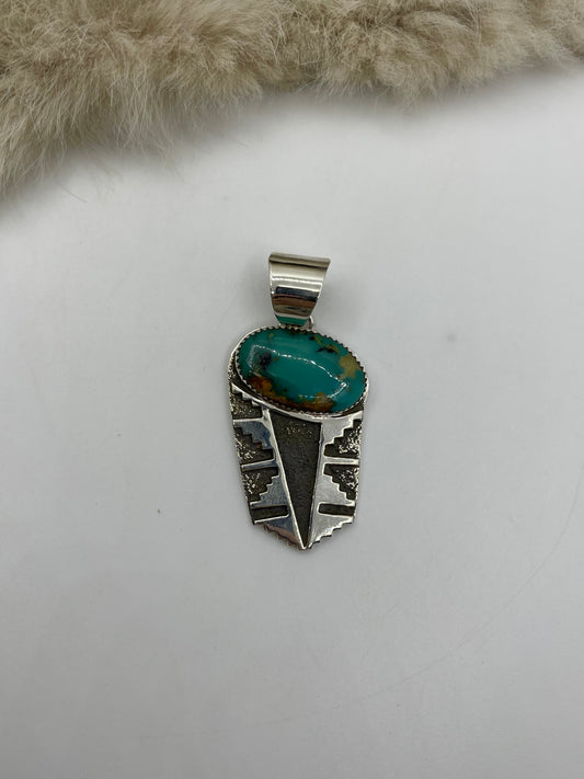 11.5mm Bale Silver Overlay Rug Design with Royston Turquoise Pendant by Marie Jackson, Navajo