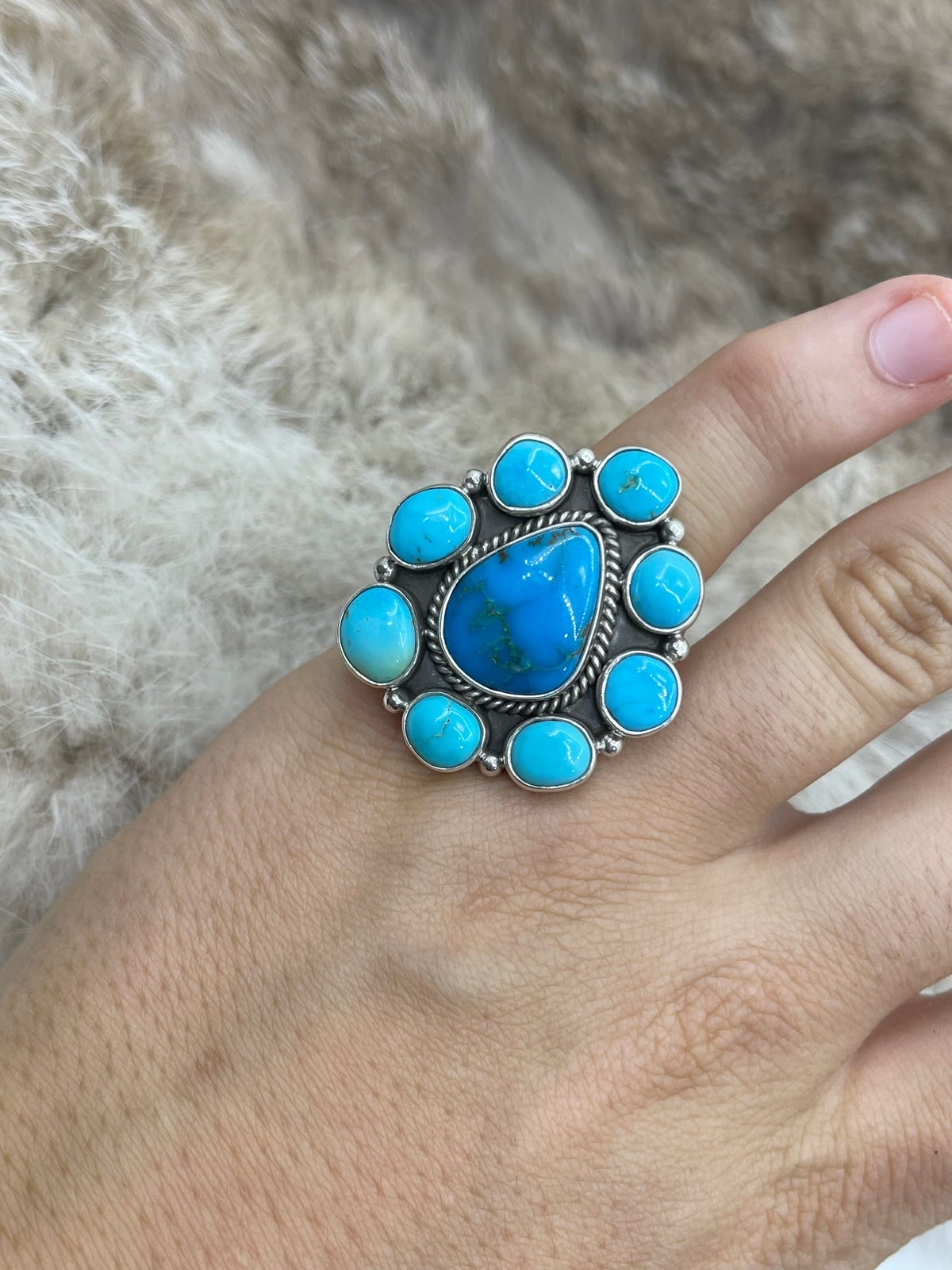6.0 & Up Kingman Turquoise Adjustable Ring