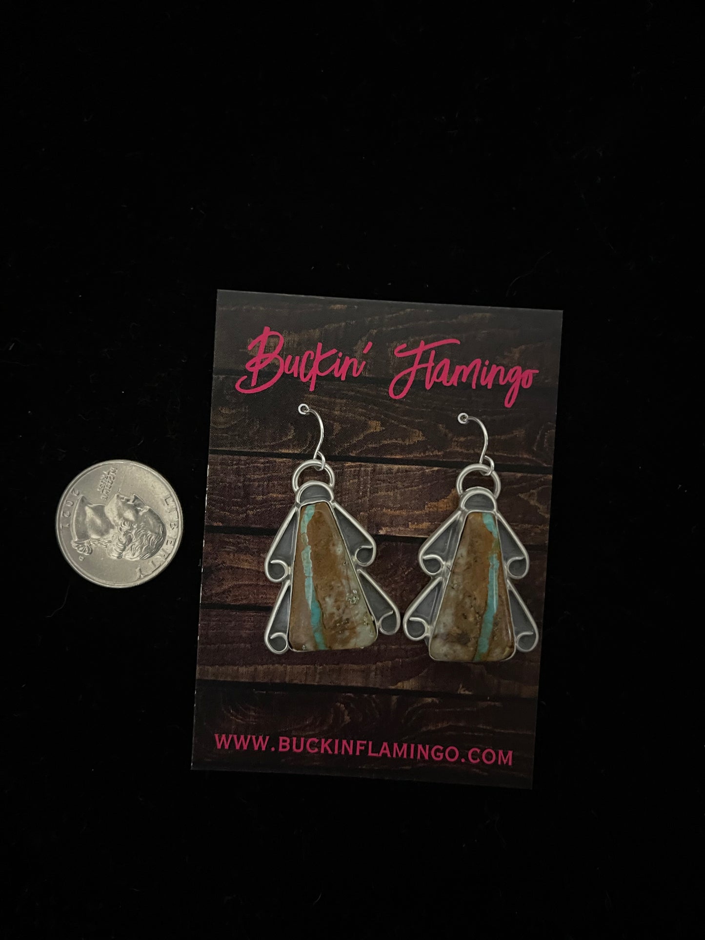 Boulder Ribbon Turquoise Triangle Dangle Earrings by Terrell Nez, Navajo