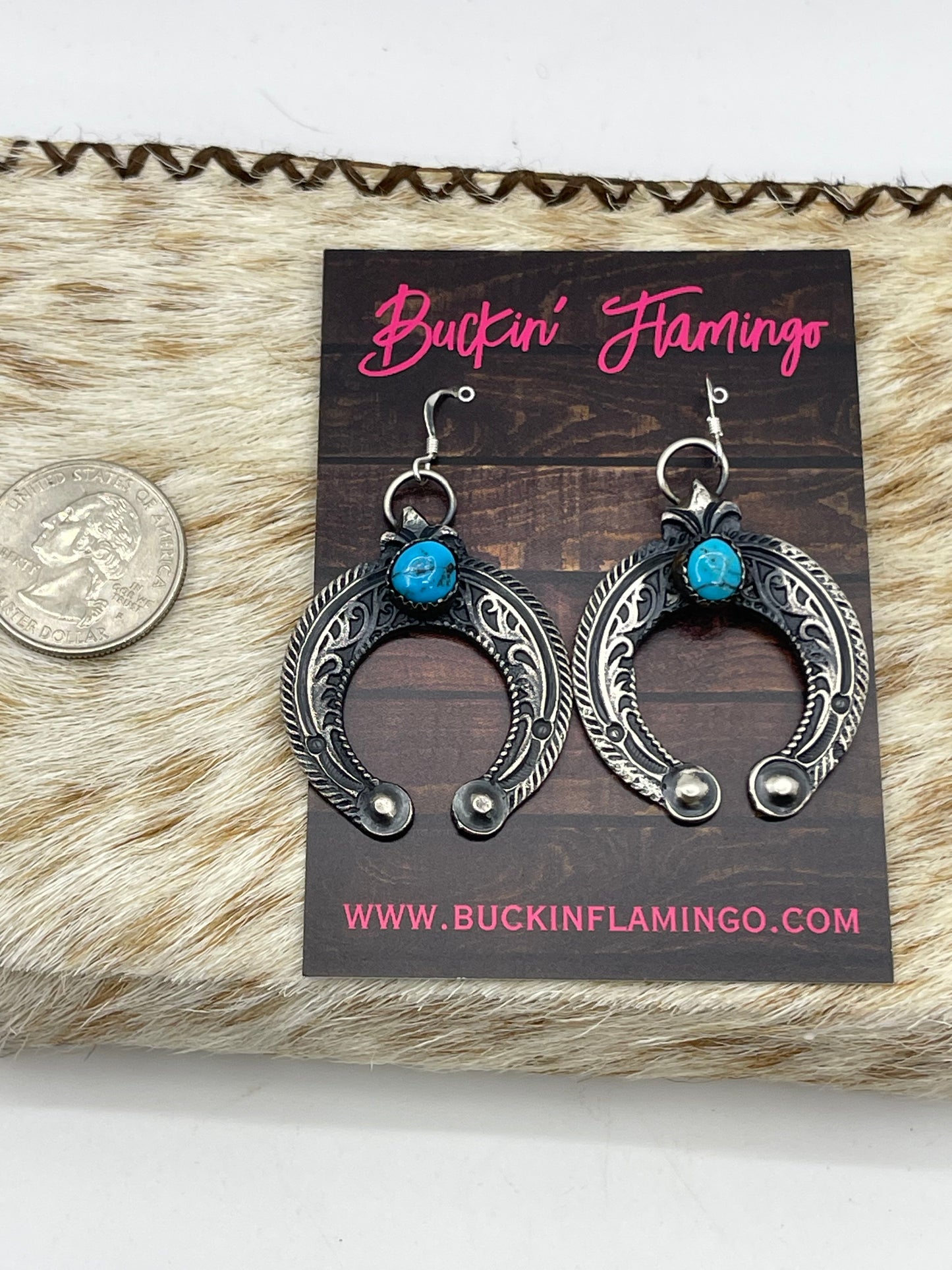 Tufa Cast Naja Turquoise Dangle Earrings by Eva and Linberg Billah, Navajo