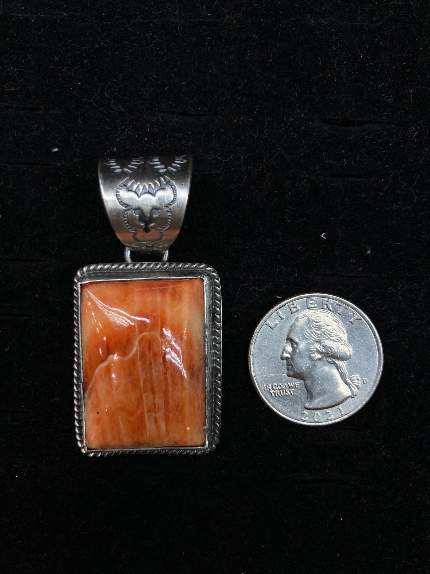 11.0 Orange Spiny Oyster Ring and 12mm Bale Pendant Set by Begay, Navajo