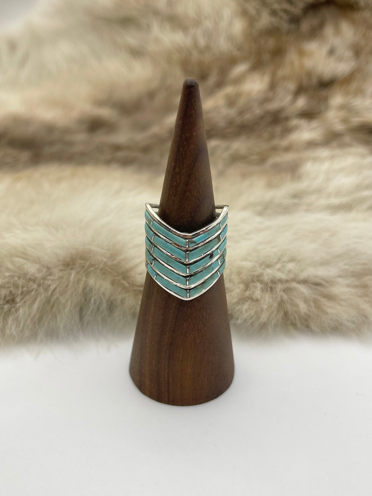 5 Row Chevron Ring by Andrew Enrico, Navajo