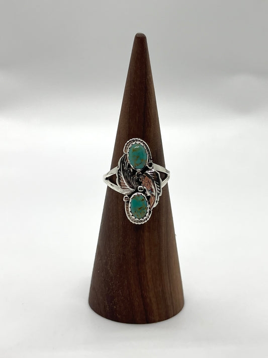 6.0 2 Stone Turquoise Ring by Alice Sanders, Navajo
