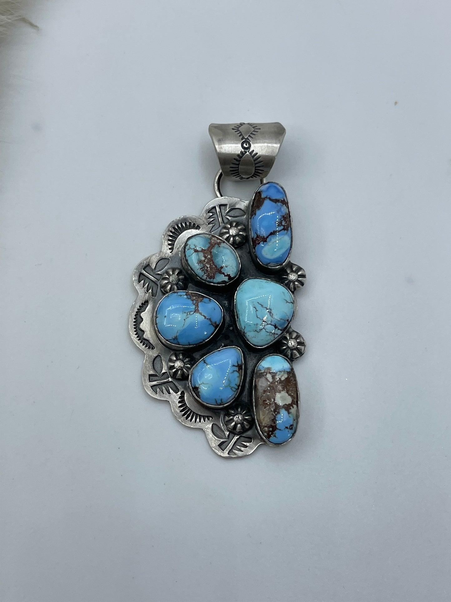 Golden Hills Turquoise Half Cluster Pendant by Lyle Piaso, Navajo