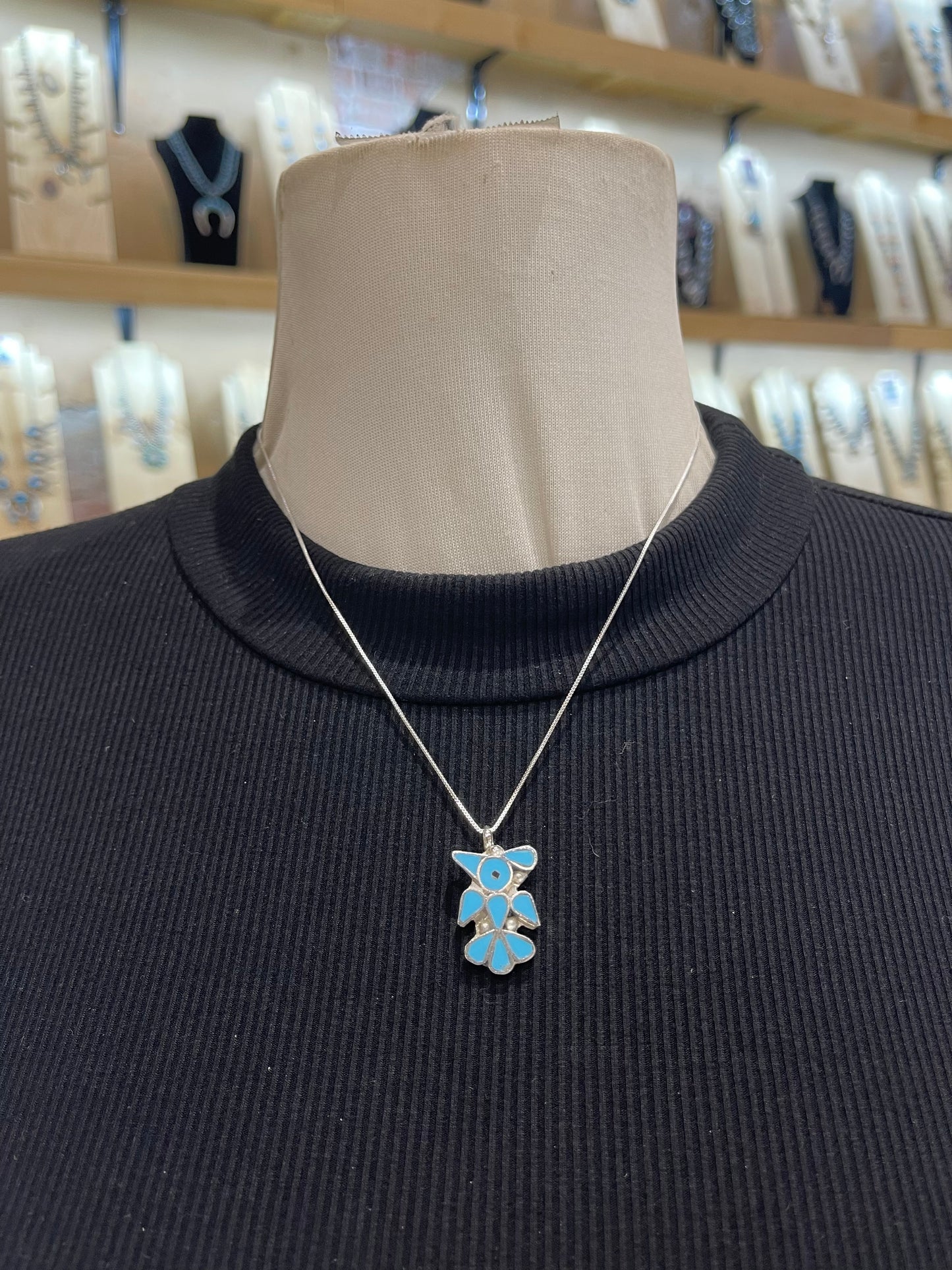 18" Turquoise Inlay Peyote Bird By Pino Yazzie, Zuni