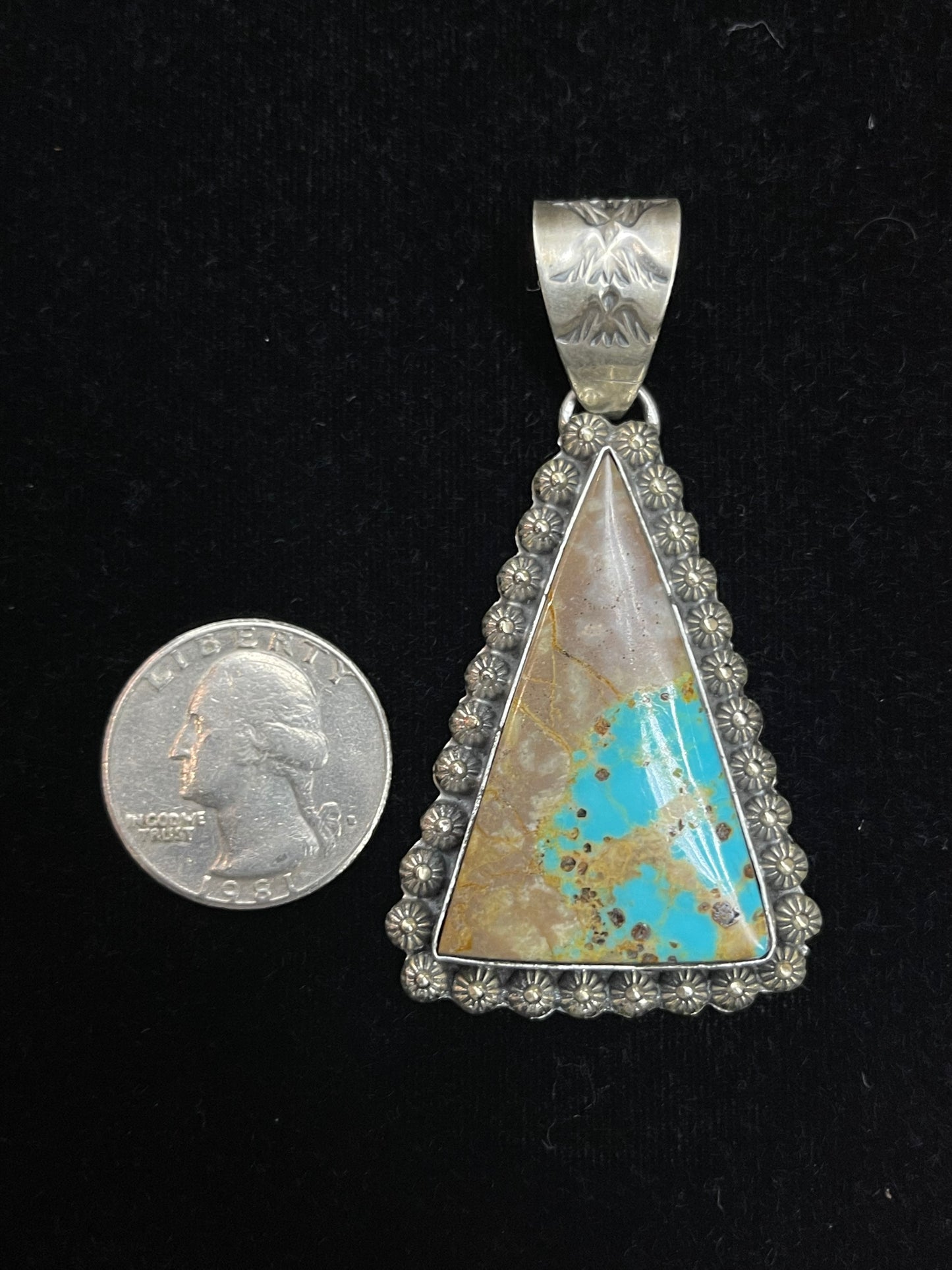 7.3mm Bale Easter Blue Turquoise Pendant by Ned Nez, Navajo