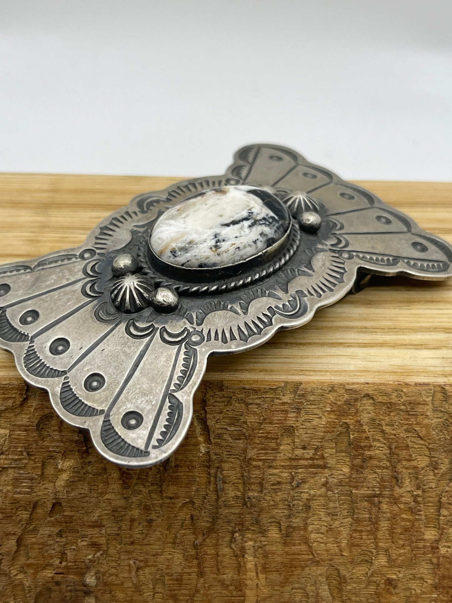 Belt Buckle with White Buffalo by Chimney Butte, Navajo