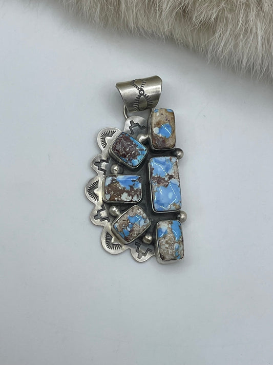 8.5mm Bale Golden Hills Turquoise Half Cluster Pendant by Lyle Piaso, Navajo