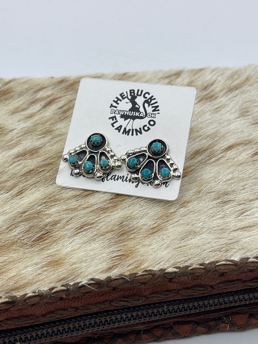 Kingman Turquoise Fan Earrings by Joan Cheama, Zuni