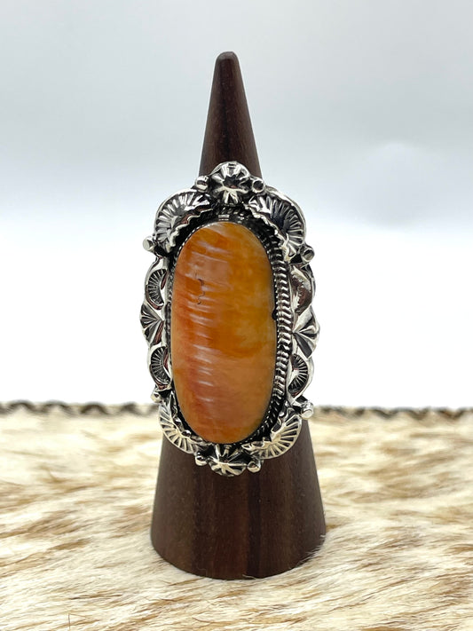 5.5 Orange Spiny Oyster Ring by Emerson Delgarito, Navajo