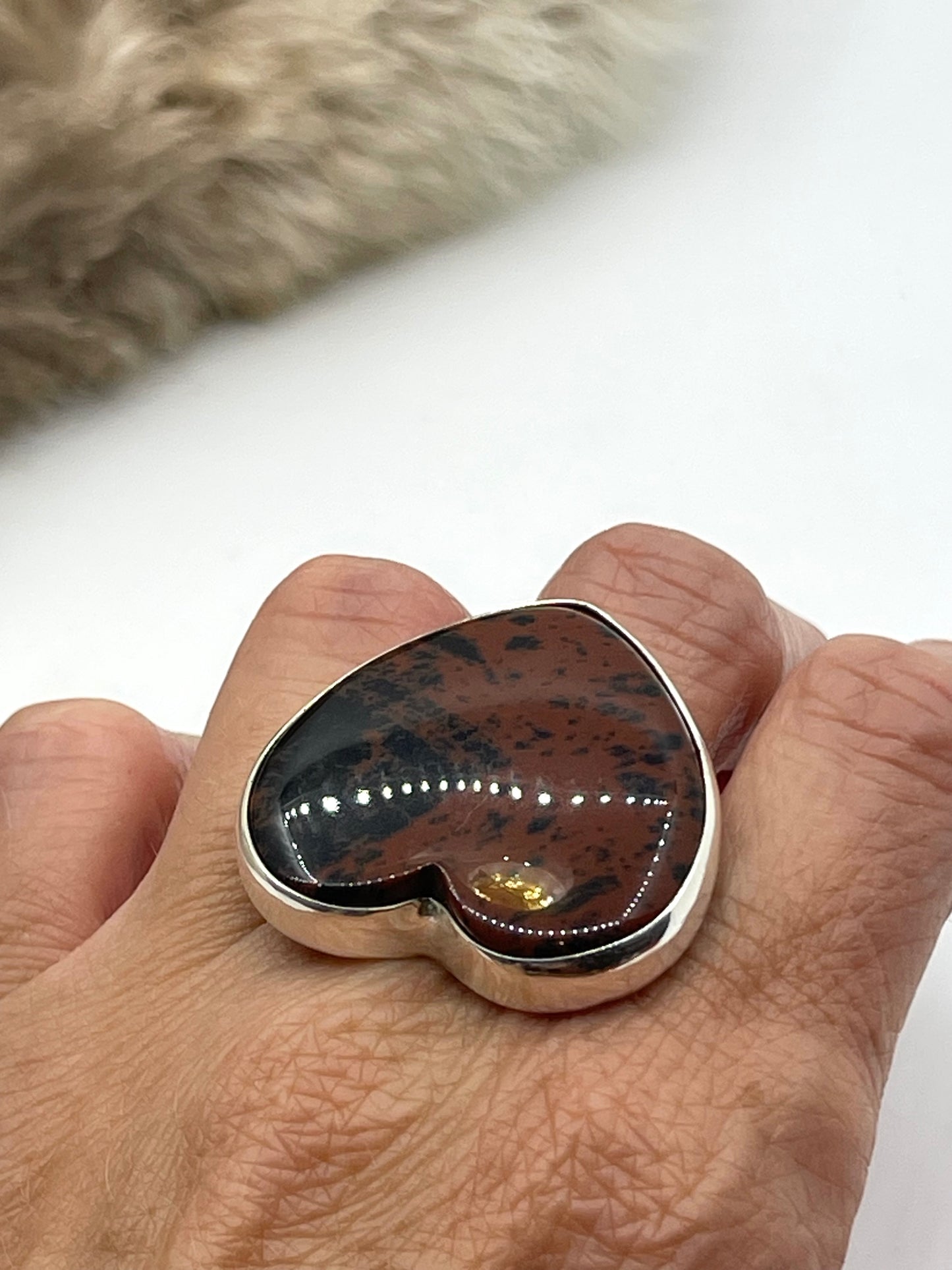 9.0 Mahogany Jasper Ring by Lawrence Willie, Navajo