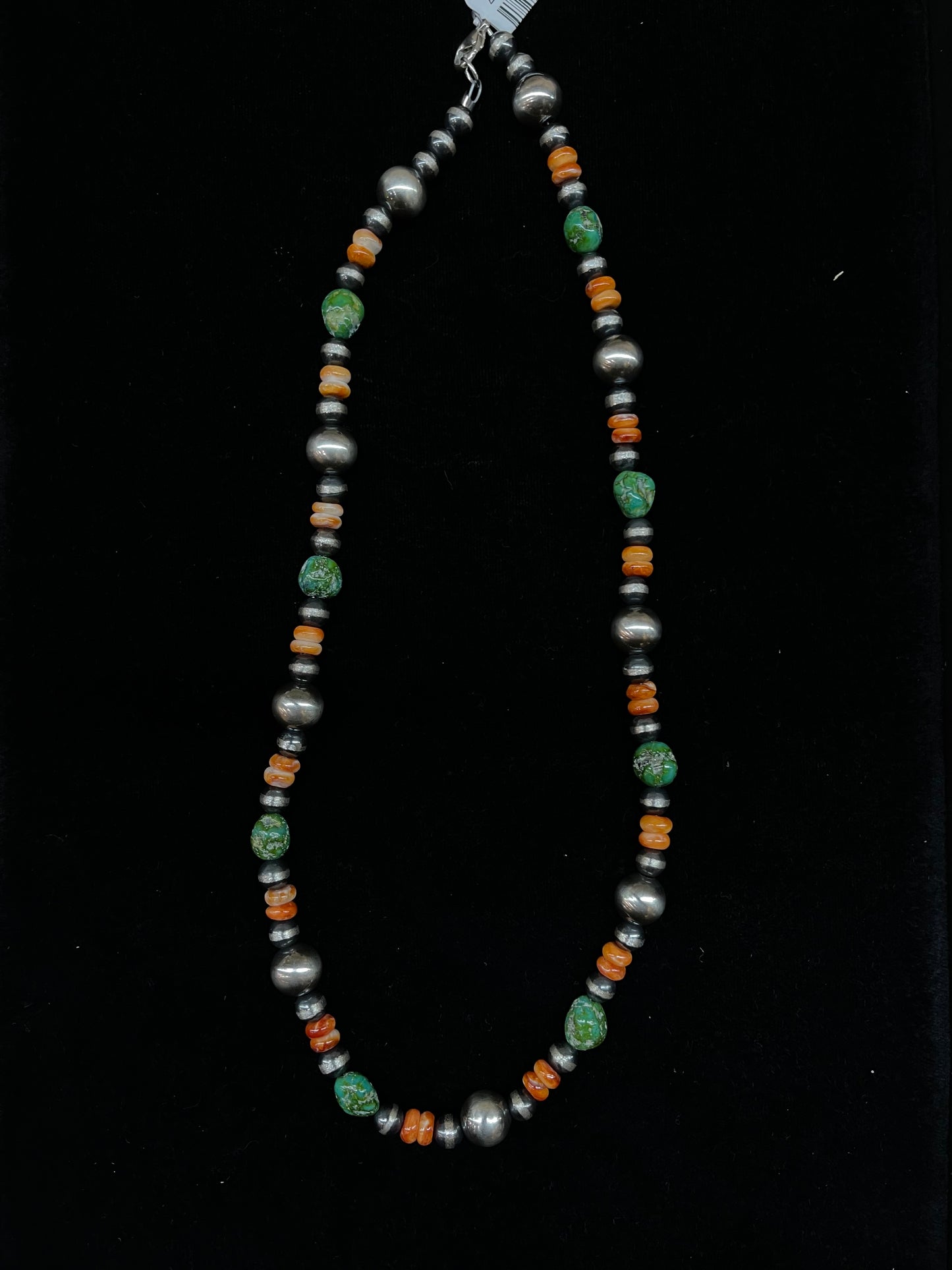 20" 6mm-10mm Navajo Pearl, Spiny Oyster, and Sonoran Gold Turquoise Necklace