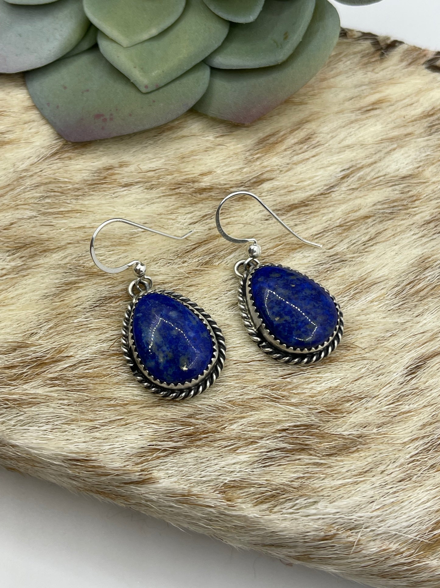 Lapis Teardrop Dangle Earrings by Freda Martinez, Navajo