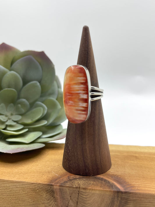 6.0 Orange Spiny Oyster Shell Ring by Mina Benally, Navajo