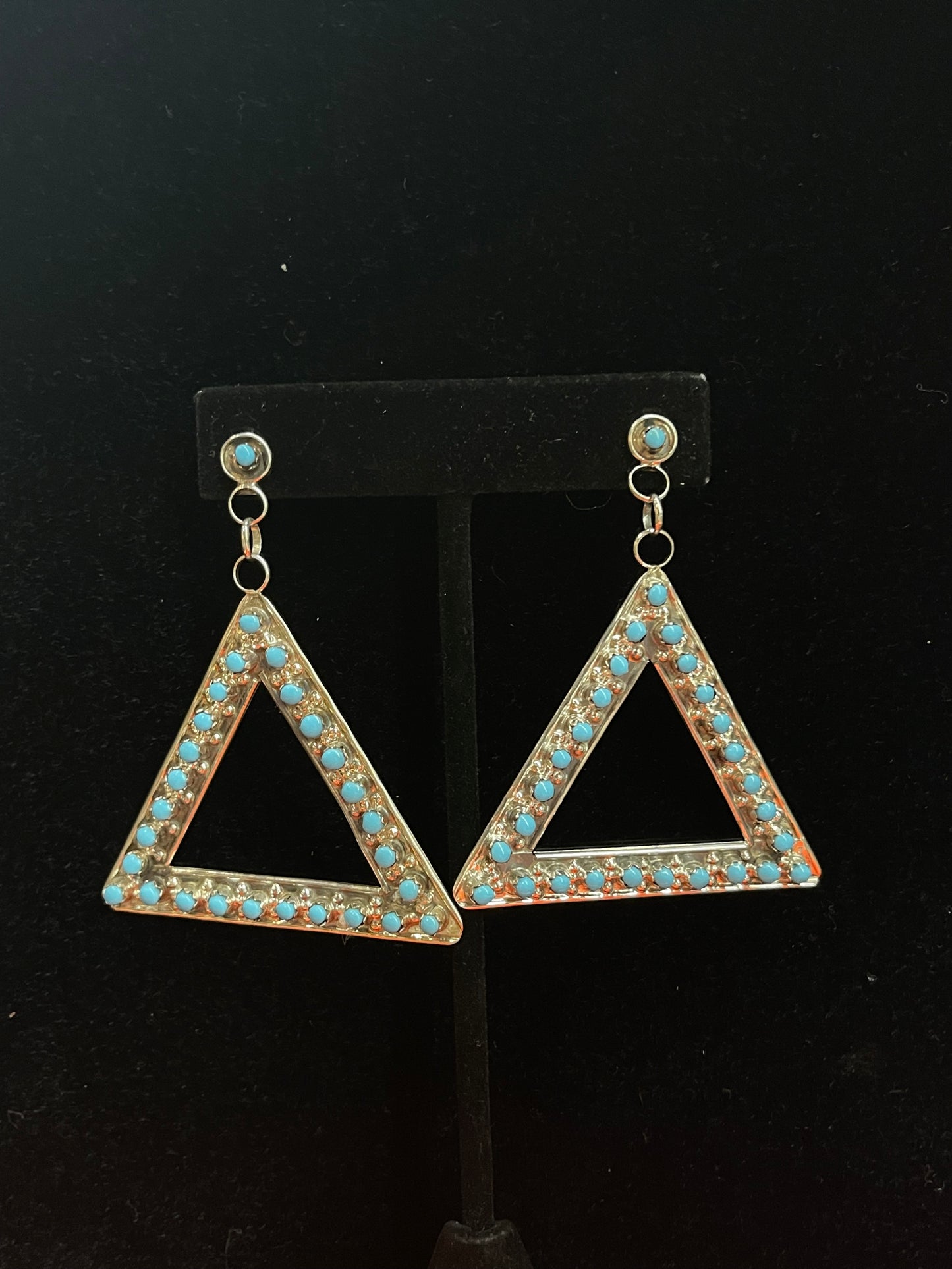 Turquoise Triangle Post Dangle Earrings by Marlon Quam, Zuni