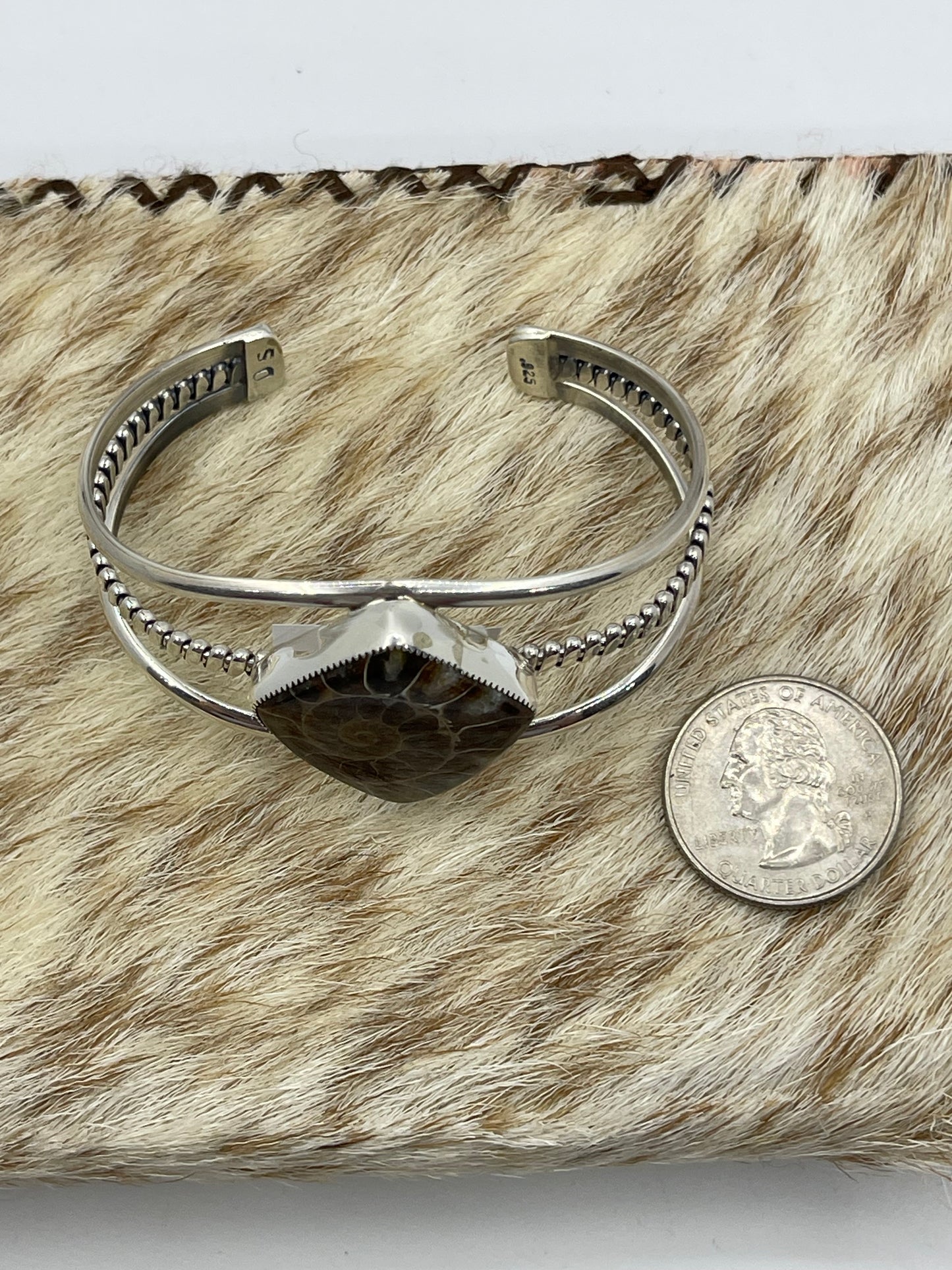 5 1/2"-7" Ammonite Fossil Cuff by Dvane Smith, Navajo