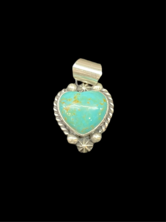 Kingman Turquoise Heart Pendant with 5mm Bale by Donovan Skeets, Navajo