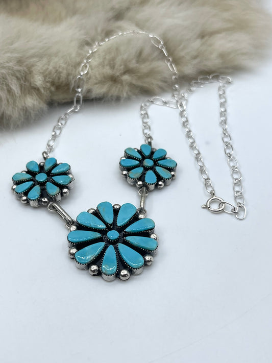 20" 3 Cluster Turquoise Necklace by Phyllis A. Smith, Navajo