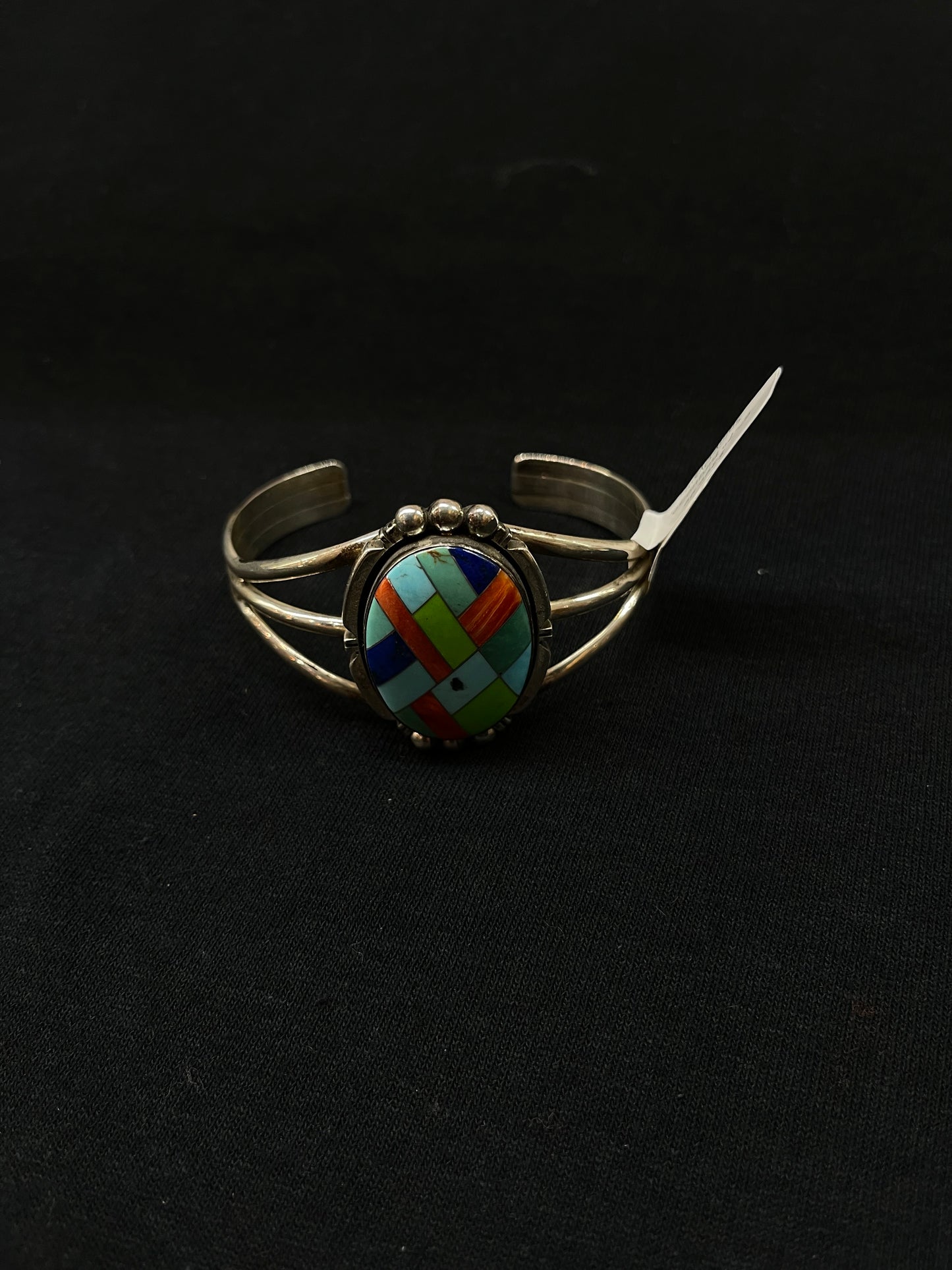 6"-7" Turquoise, Spiny Oyster, Lapis, and Gaspeite Inlay Oval Cuff by Running Bear