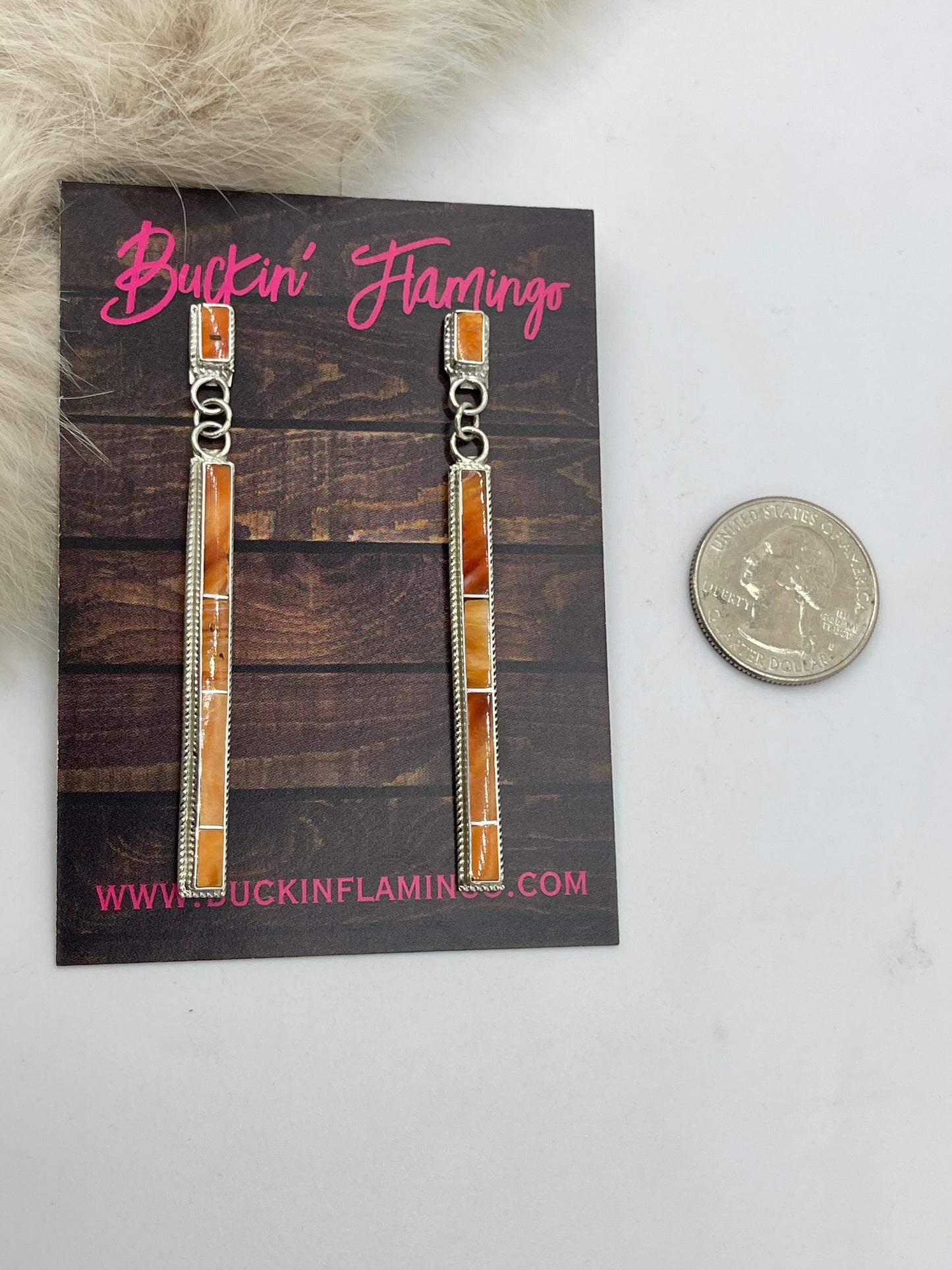 3" Orange Spiny Earrings by Ricky T. Booqua, Zuni