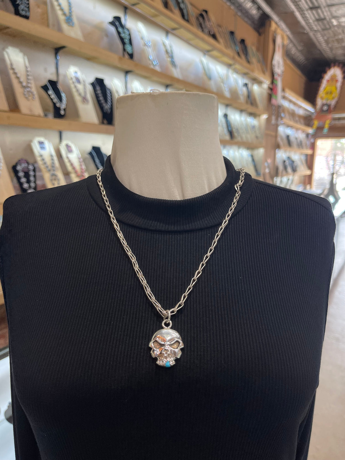 24” Handmade Chain by Sylvia Lee, Navajo Skull Pedant by Virick Laweka, Zuni