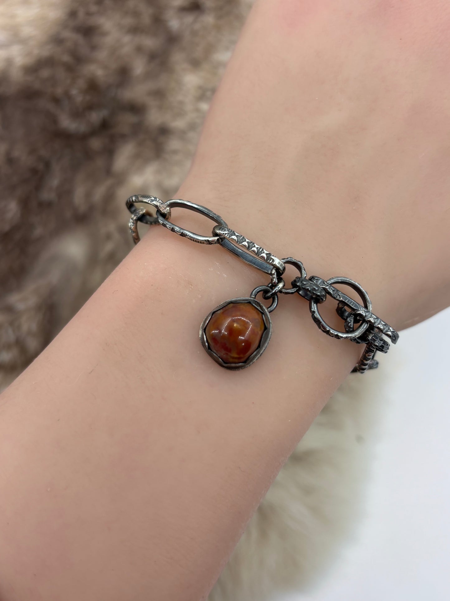 7" Paperclip Chain Bracelet with Coral Stone by Bad Bronc