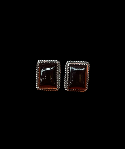 Black Onyx Rectangle Post Earrings by Freda Martinez, Navajo