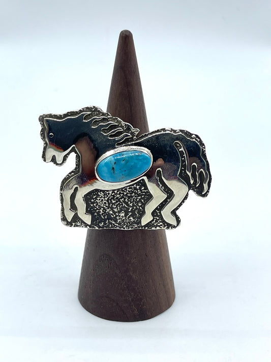 8.5 Kingman Turquoise Horse Ring by Marie Jackson, Navajo
