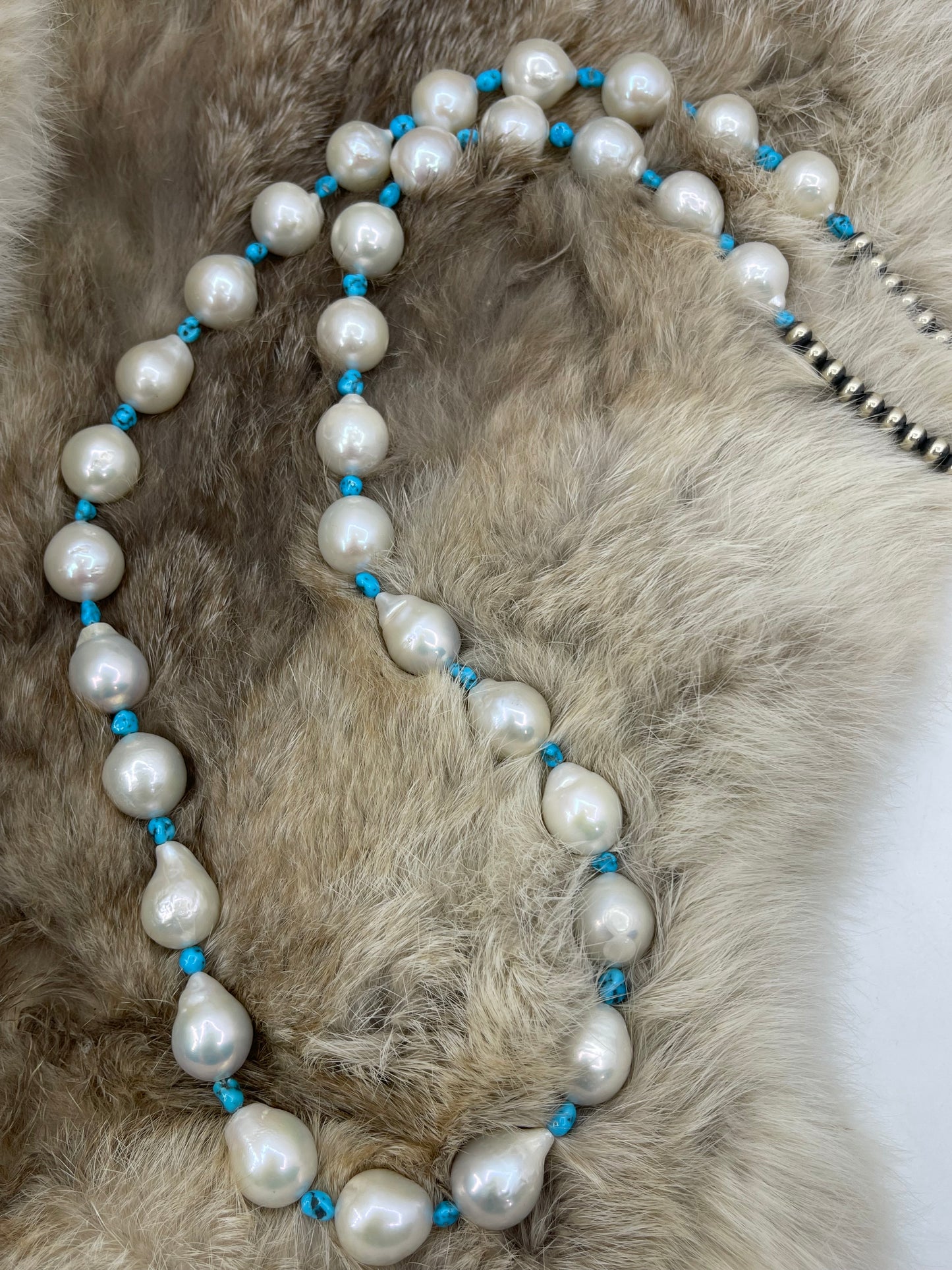 30" Freshwater Pearl & Turquoise Necklace