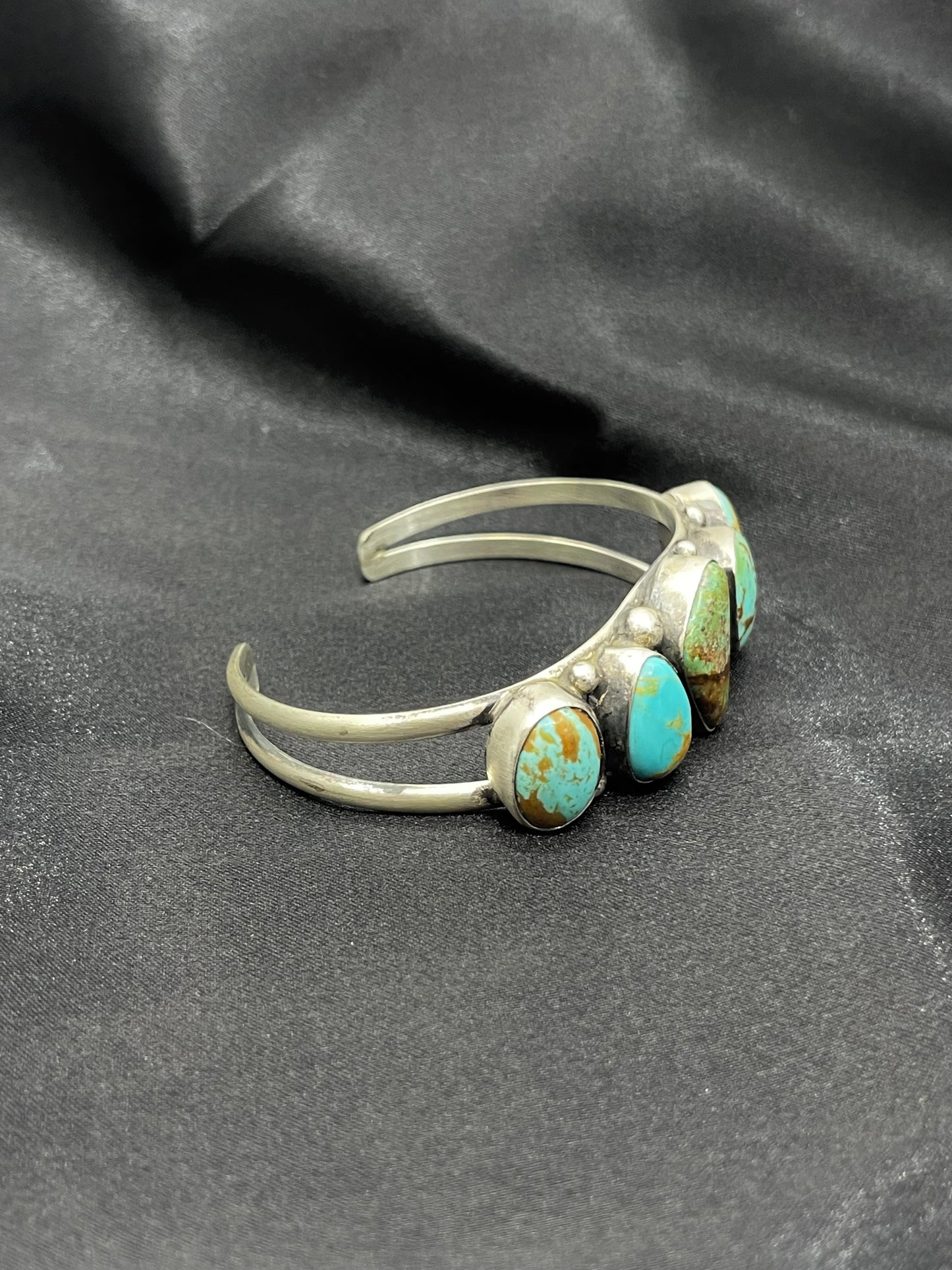6"-7.5" Mixed Mine Turquoise 5 Stone Cuff by Augustine Largo, Navajo