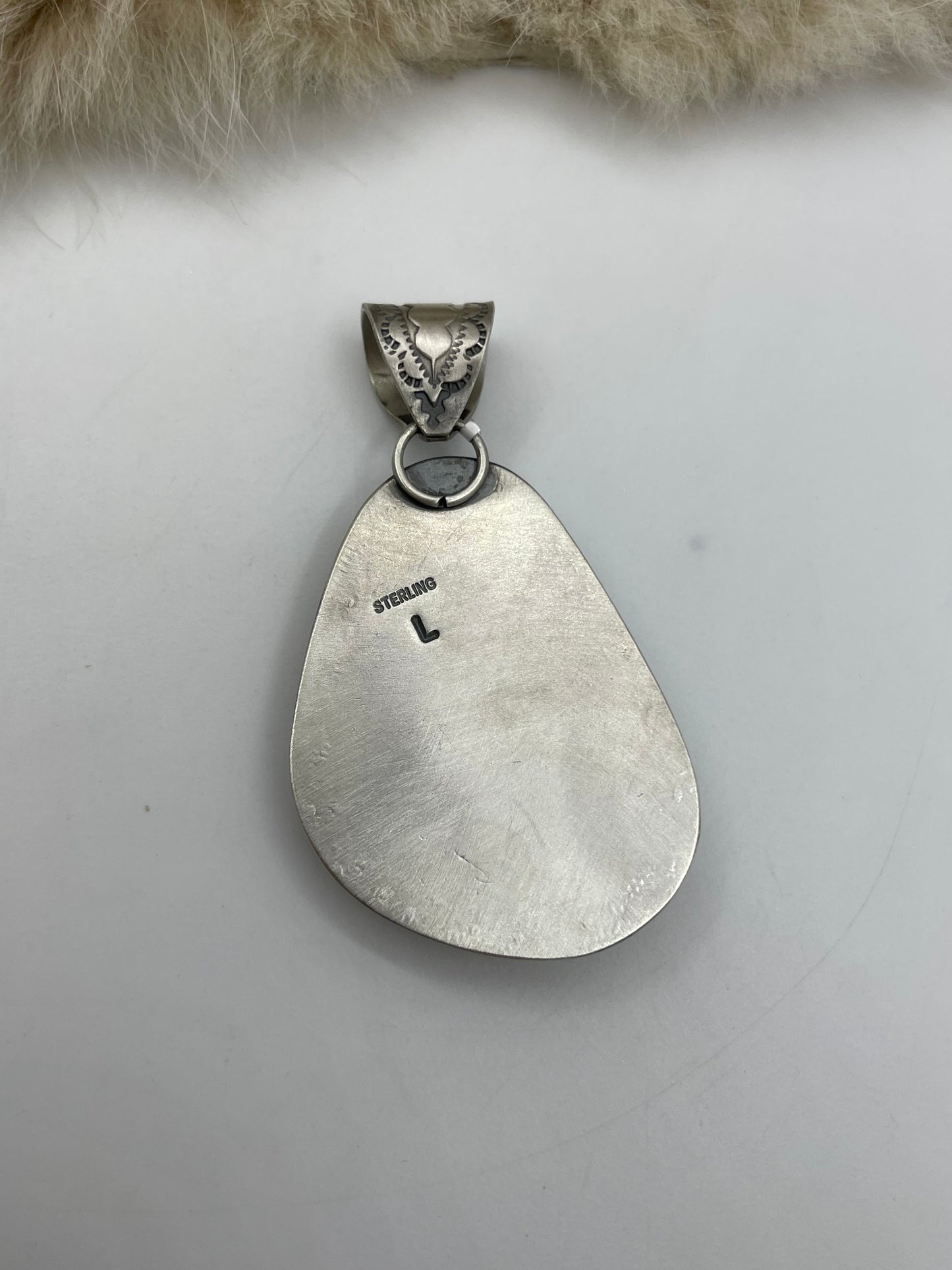 10mm Bail Kingman Turquoise Pendant, Marked L by Artist, Navajo