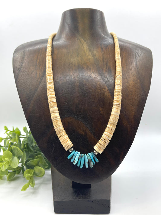 20" Graduated Melon Shell with Turquoise Necklace