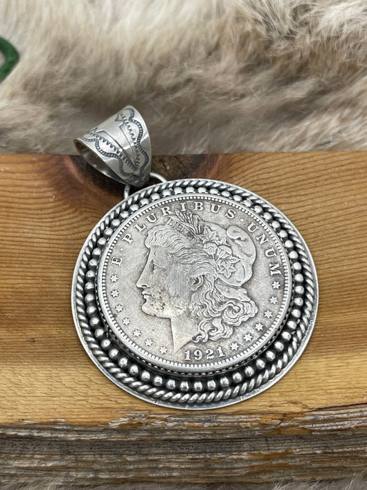 1921 Morgan Silver Dollar Pendant by Jeff Largo, Navajo