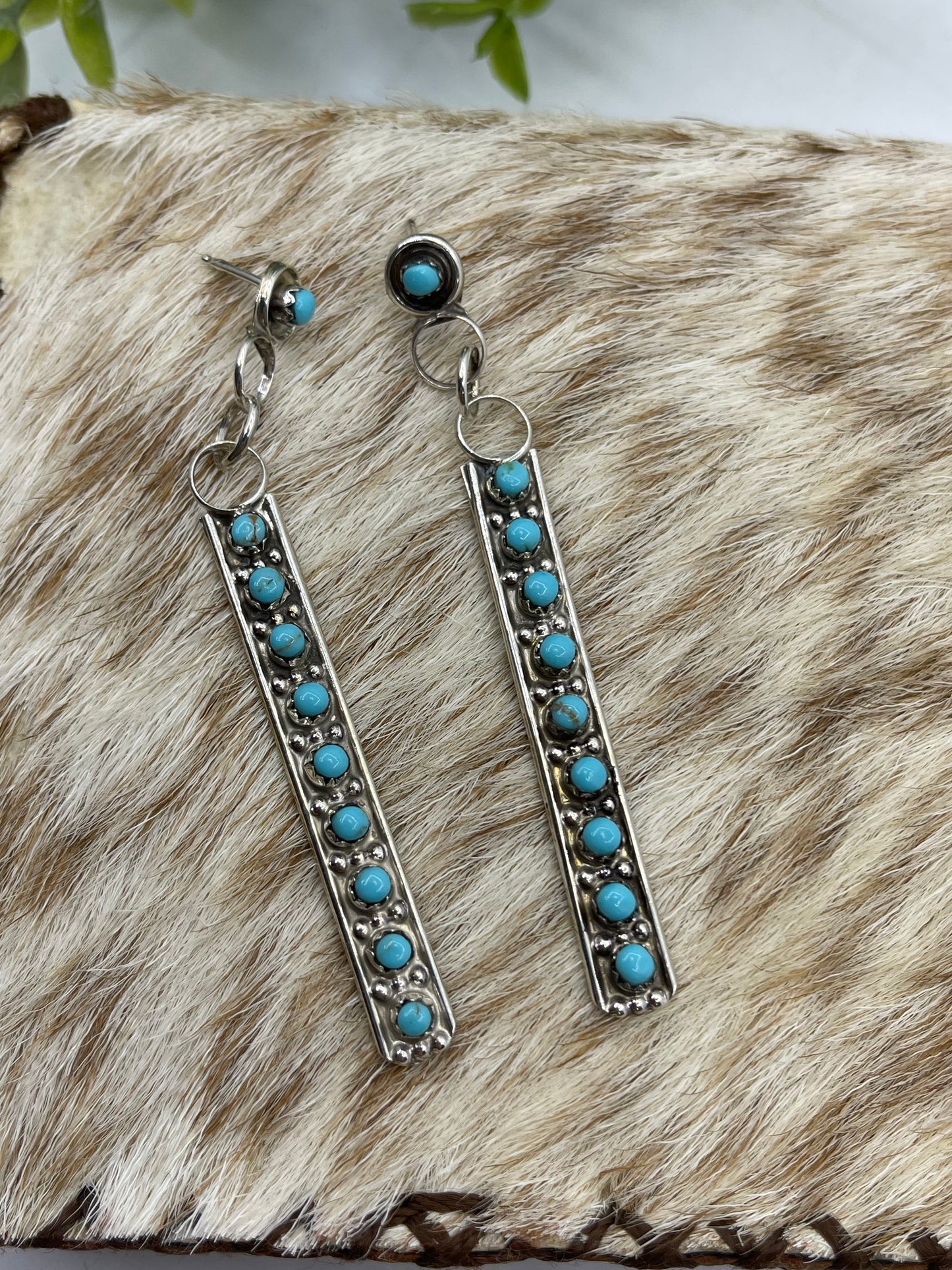 Zuni Snake Eye Long Dangle Earrings by Joan Cheama, Zuni