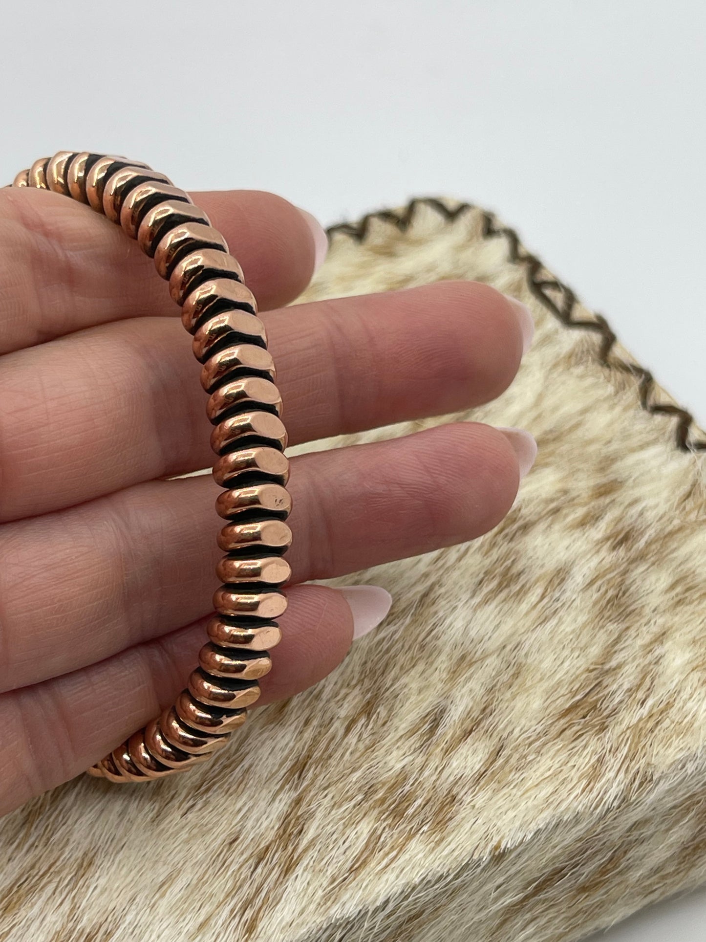 5"-7" Heavy Copper Lobster Tail Style Cuff by Elaine Tahe, Navajo