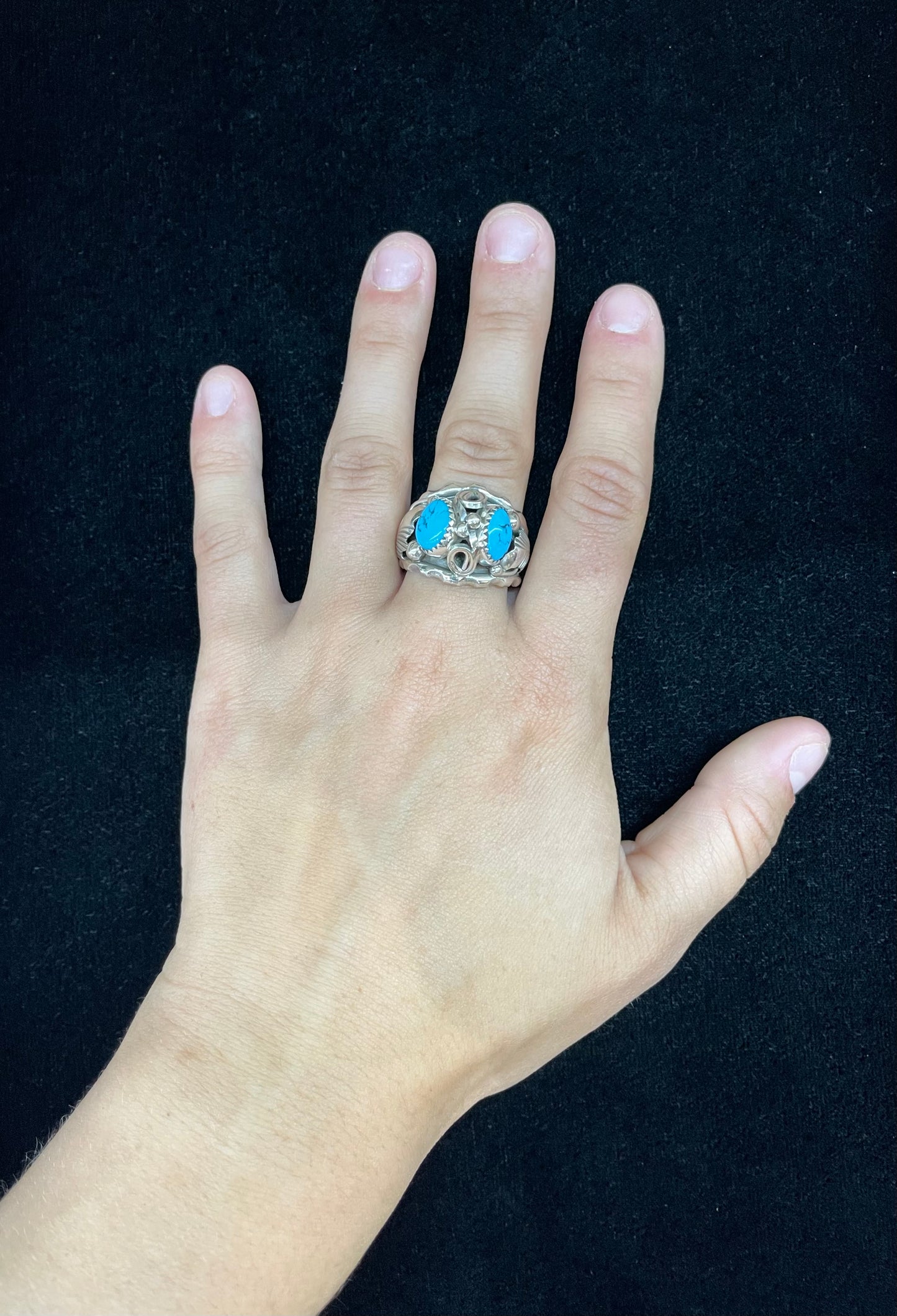 2 Stone Sleeping Beauty Turquoise Ring by Max Calliditto, Navajo