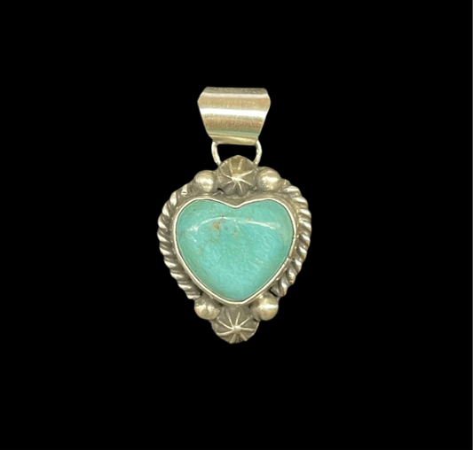 Kingman Turquoise Heart Pendant by Donovan Skeets, Navajo