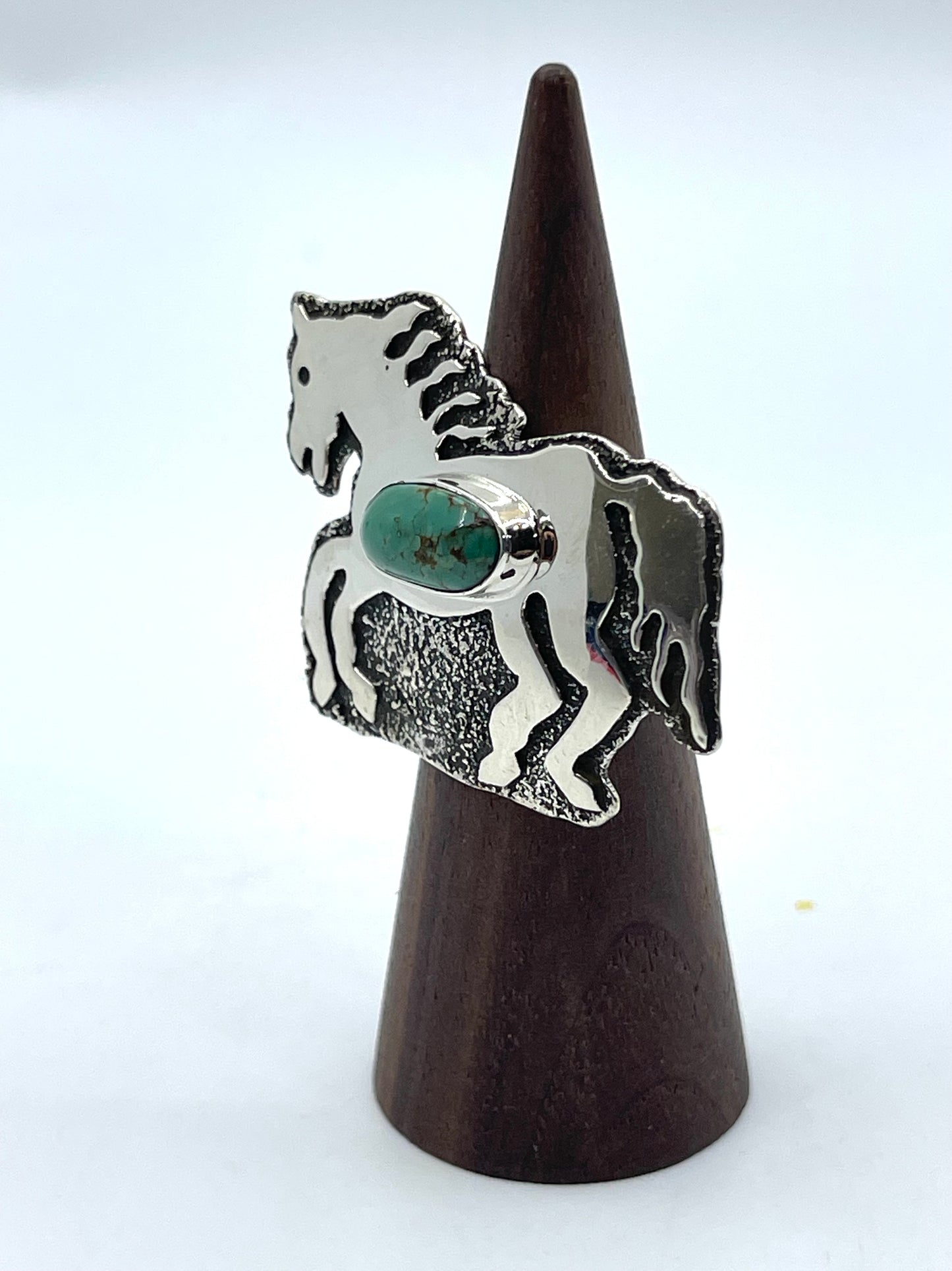 7.5 Royston Turquoise Horse Ring by Marie Jackson, Navajo
