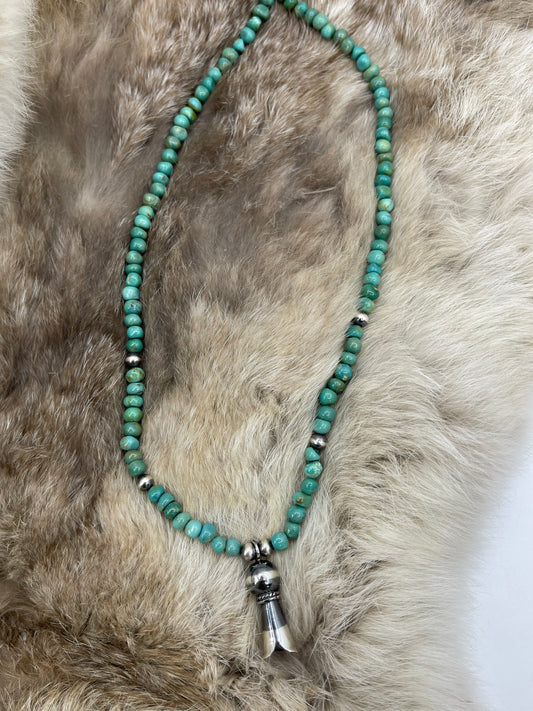 17" Nugget Turquoise Necklace with Silver Blossom