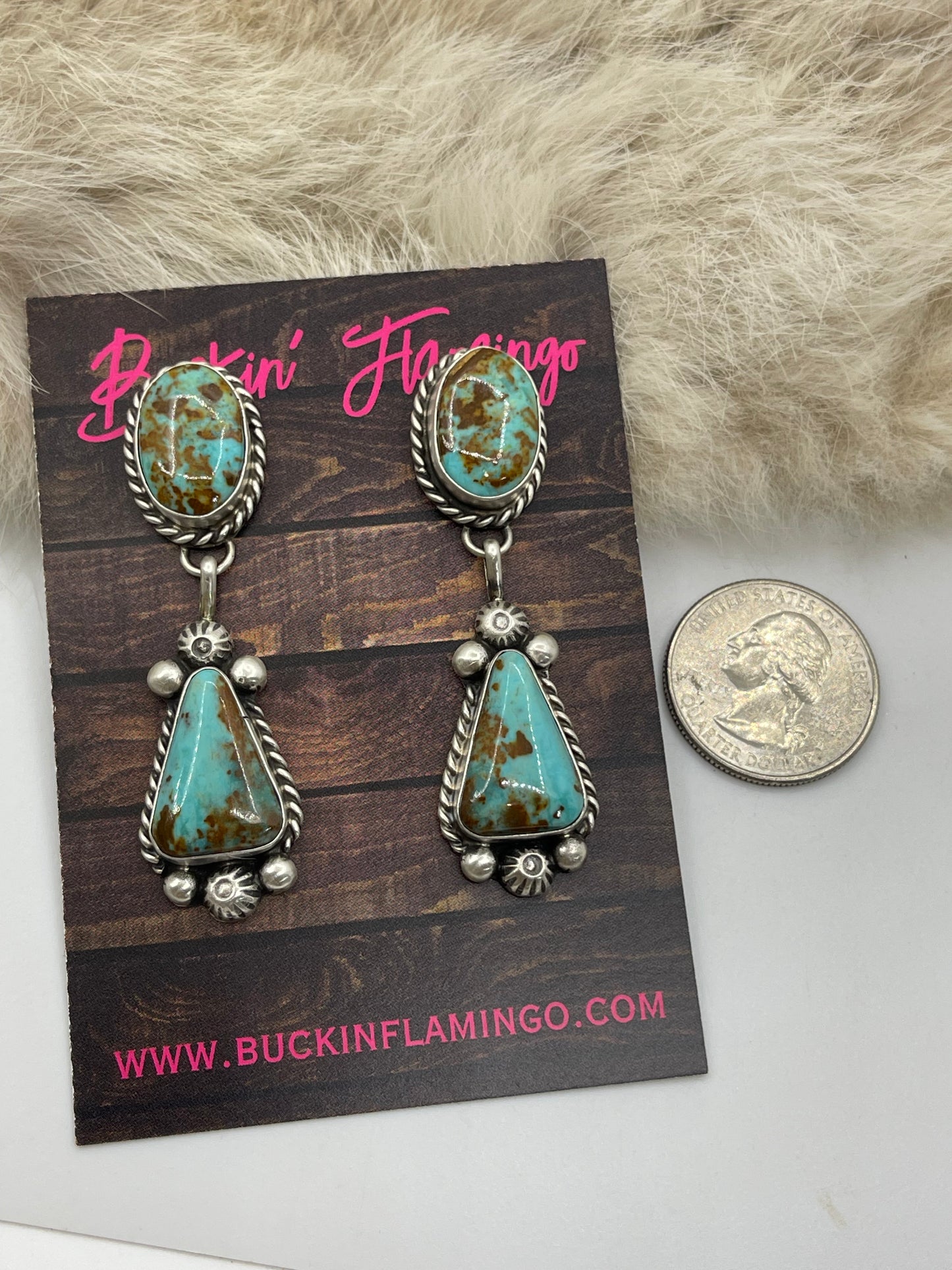 26" Kingman Turquoise Squash Blossom and Earring Set by Augustine Largo, Navajo