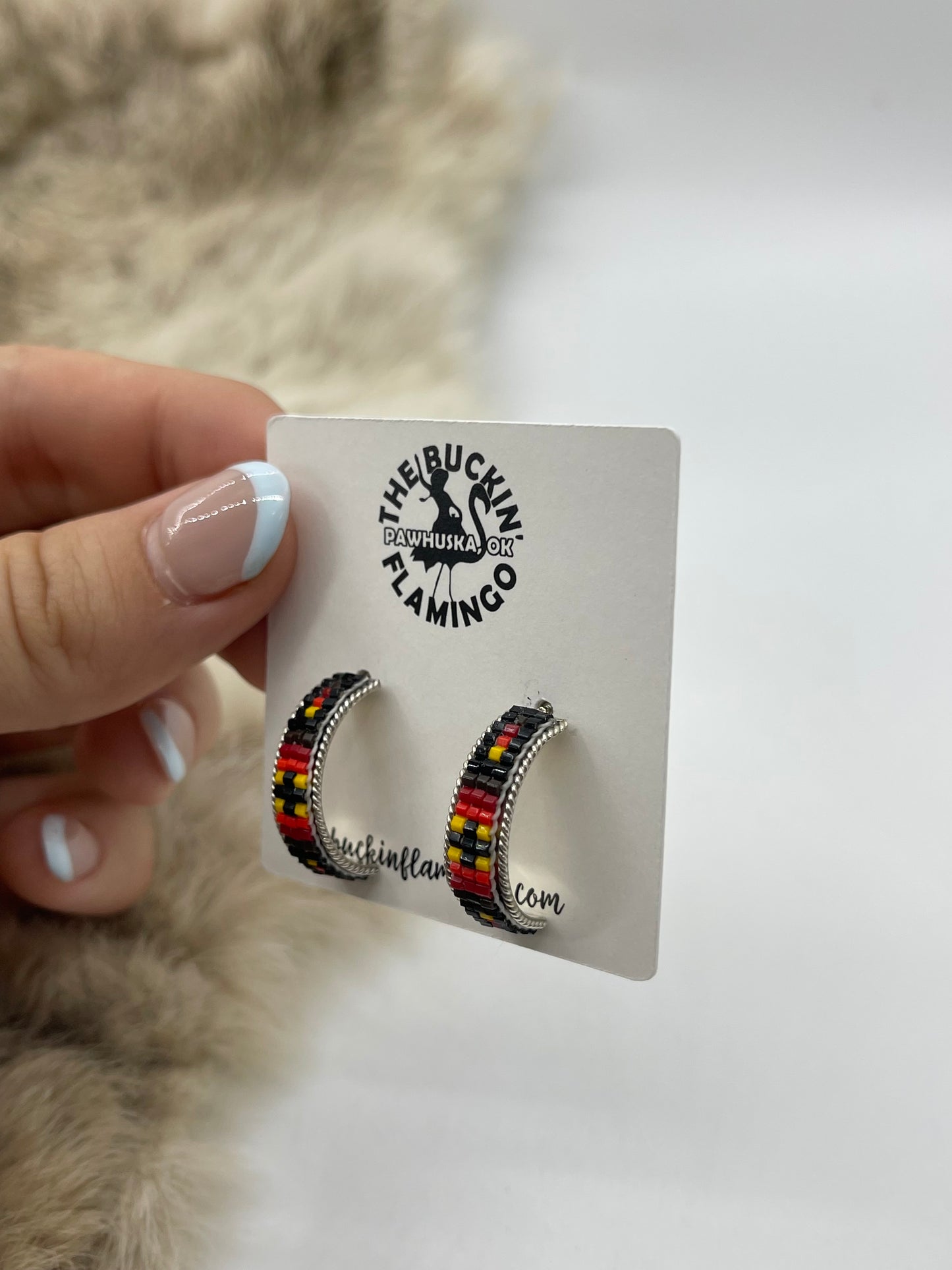 Beaded Half Hoop Earrings by Lucille Ramone, Navajo