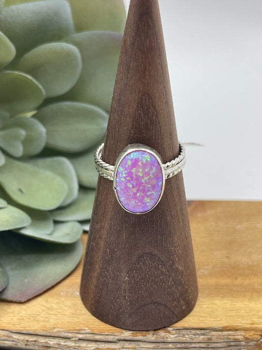 8.0 Pink/Purple Opal Oval Ring by Robert Martinez, Navajo