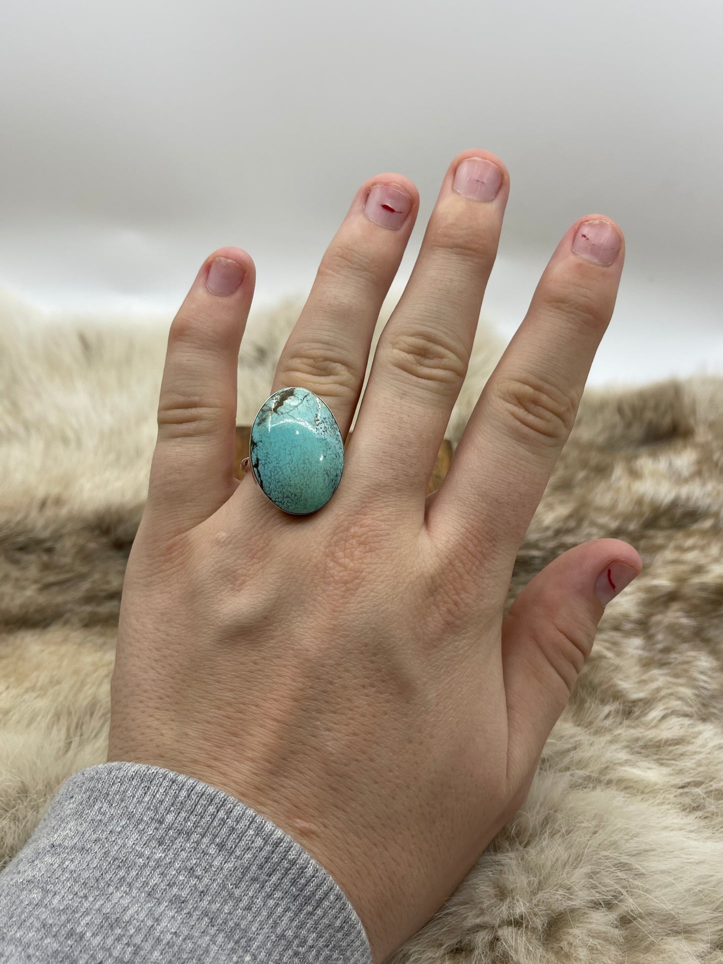 11.5 Oval Kingman Turquoise Ring By David Lopez, Navajo
