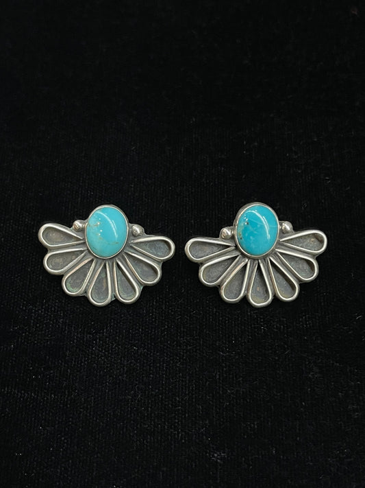 Kingman Turquoise Post Earrings by Geraldine James, Navajo