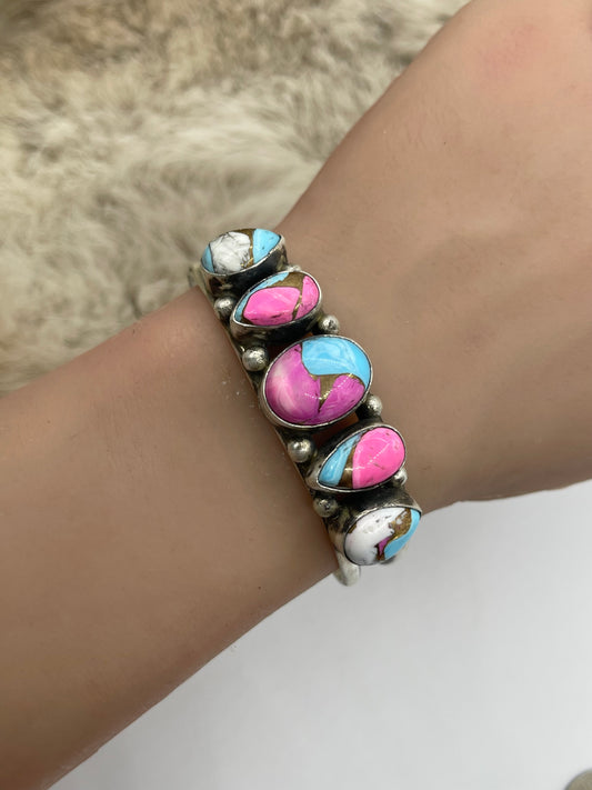 LOT 42 A 6/7 5.5”-7” 5 Stone Cotton Candy Cuff by Augustine Largo, Navajo
