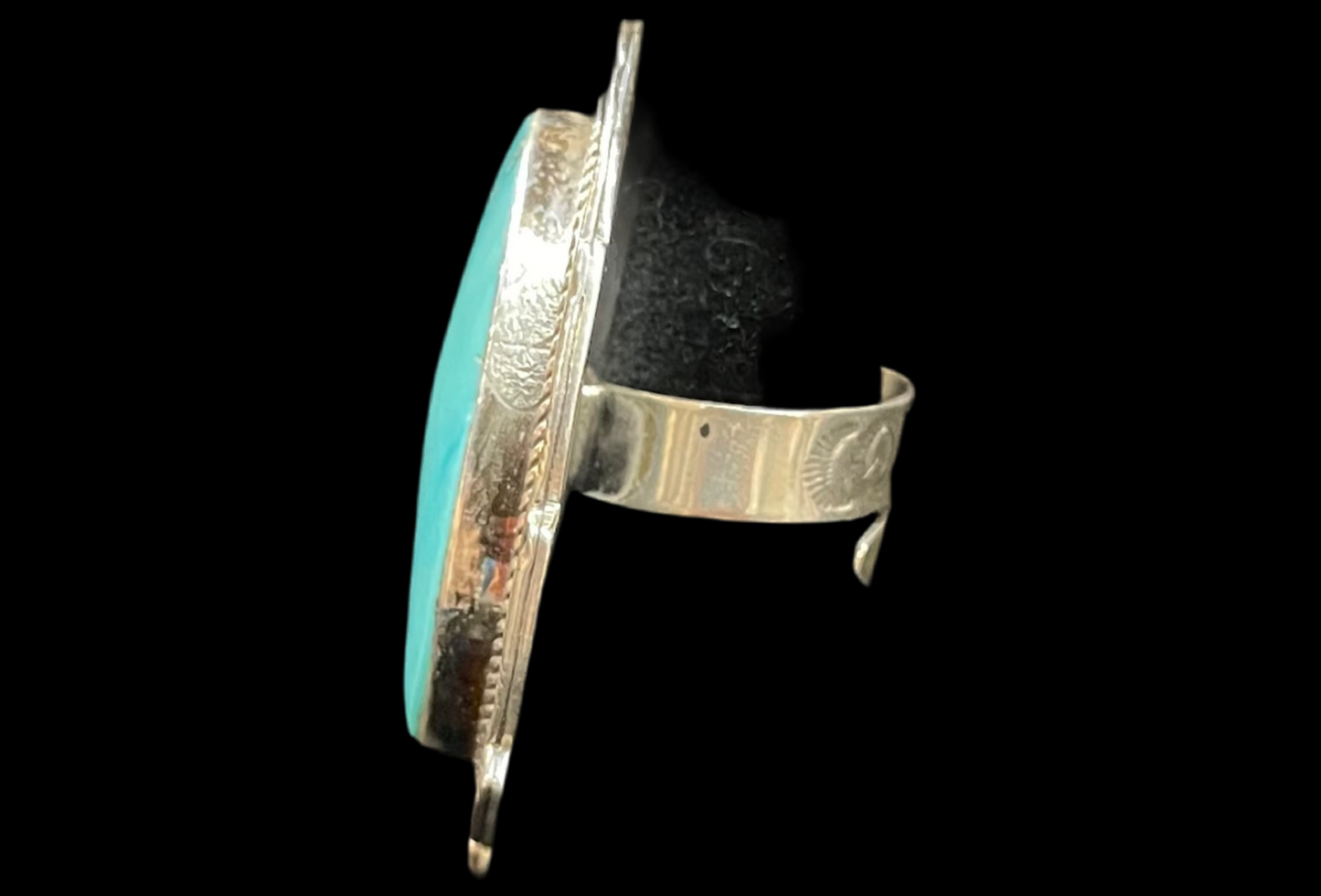 7.0-12.0 Adjustable Kingman Turquoise Ring by Gilbert Platero, Navajo