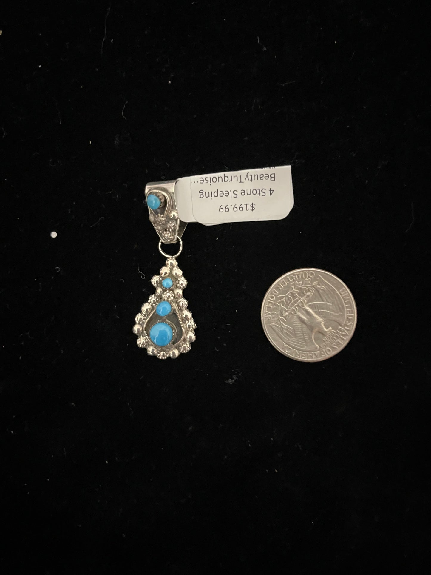 4 Stone Sleeping Beauty Turquoise Teardrop Pendant with a 5mm Bale by Verdi Booqua, Zuni