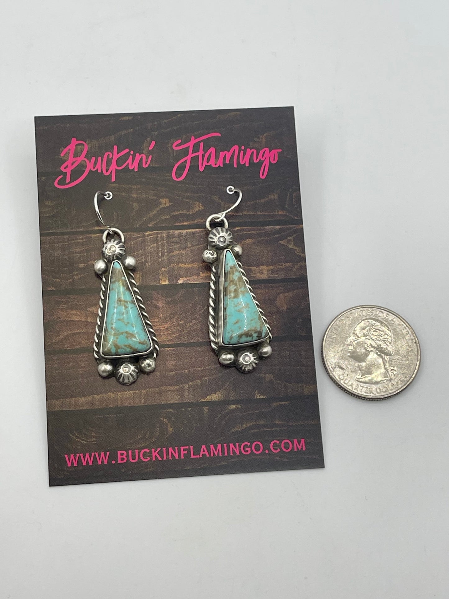 20”+3” #8 Turquoise Square Lariat Necklace Drop & Earring Set by Augustine Largo, Navajo