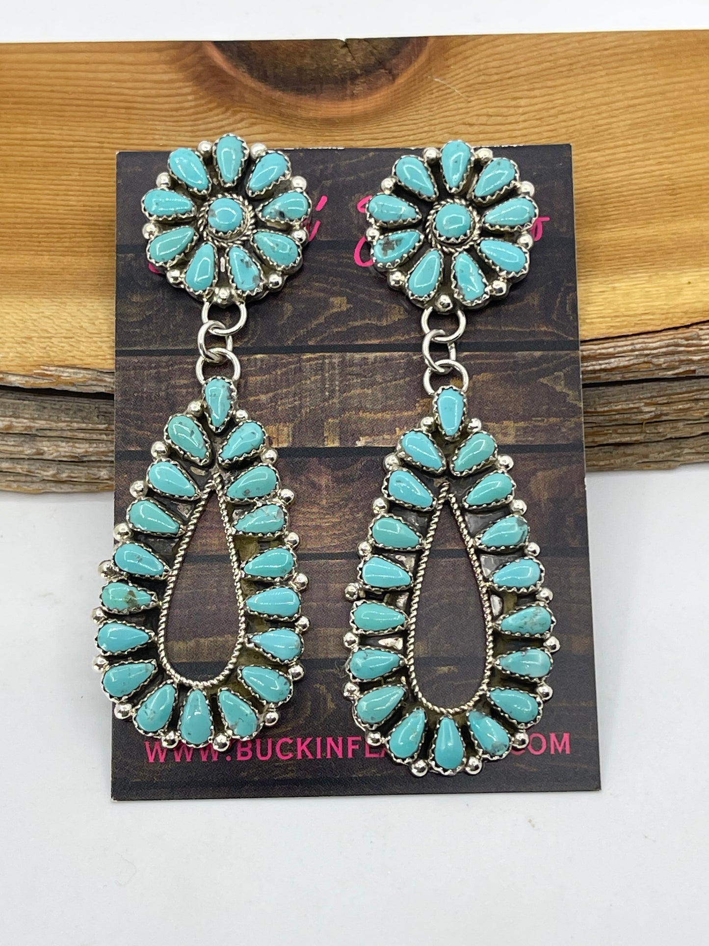LOT 48 1/4 Turquoise Cluster Teardrop Post Dangle Earrings by Alicia Wilson, Navajo
