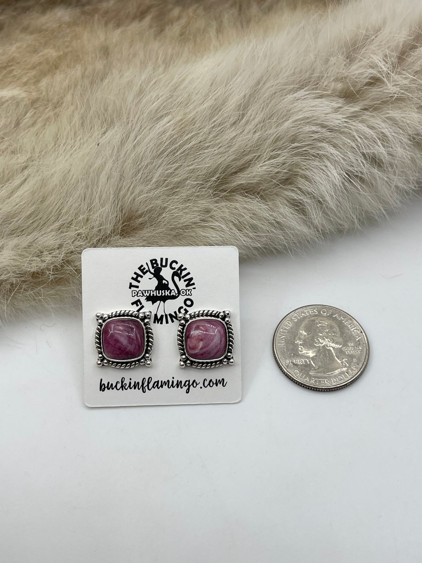Square Post Purple Spiny Oyster Earrings Post in Center